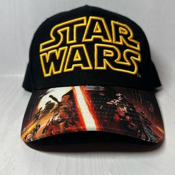 STAR WARS Black SnapBack Wide Brim Cap Baseball Hat Wool Blend Darth Vader - Picture 1 of 9
